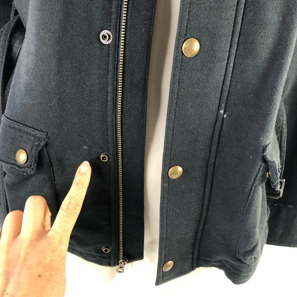 Ralph Lauren Black Belted Crest Cargo Jacket Teens 12/14 Shoulder Elbow Patches